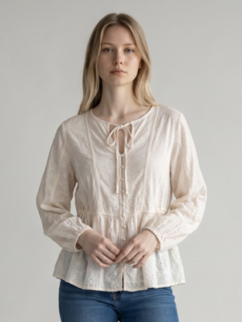 OLD NAVY! BOHO CHIC CREAM PEASANT STYLE, SKIRTED POUF SLEEVE BLOUSE, TOP! SZ L